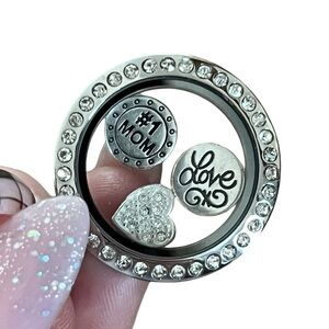 Silverworks #1 Mom CZ Floating Clear Charm Locket bracelet 7.5”- Stainless Steel